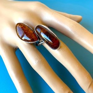 Modernist sterling silver large genuine Baltic Amber ring s 8. 73